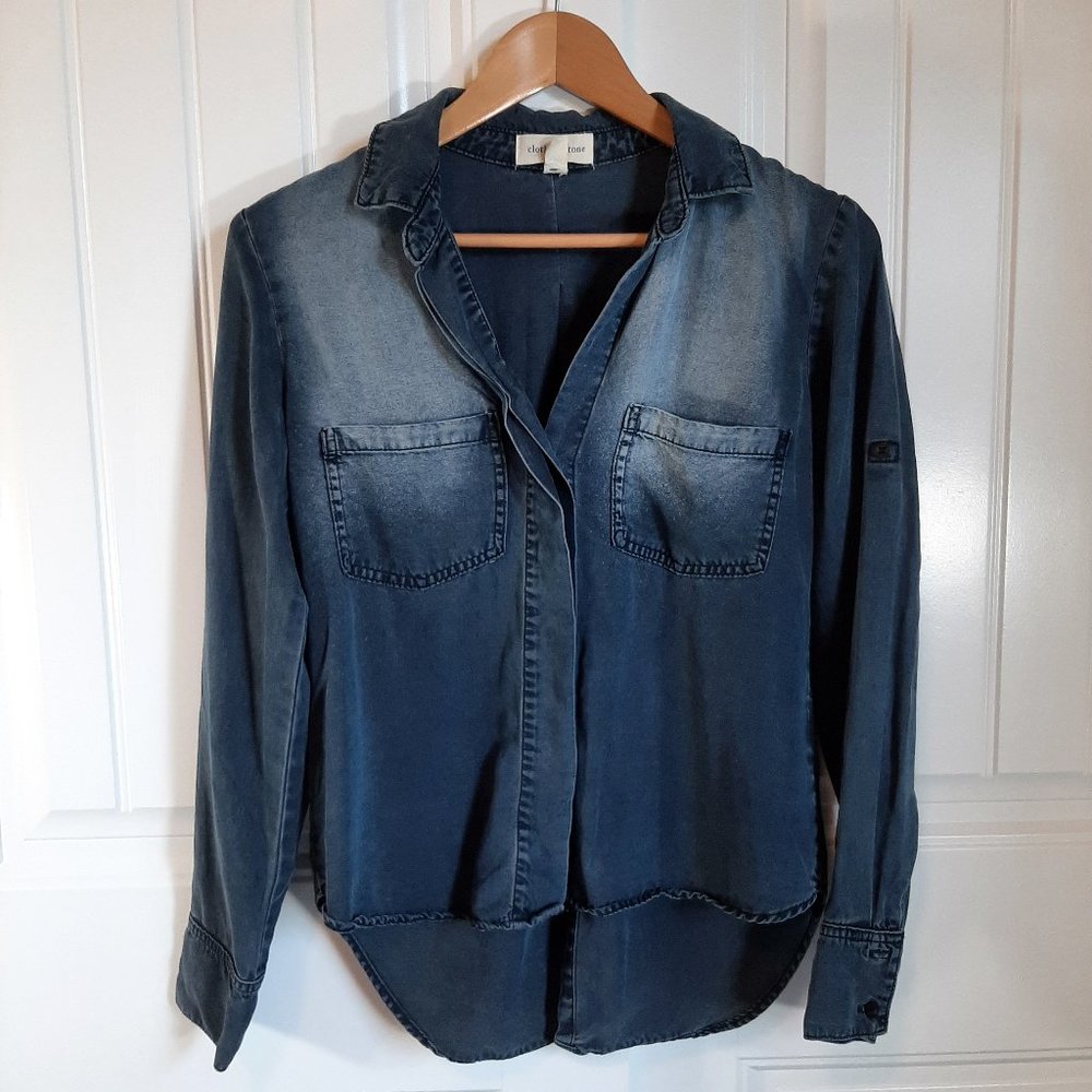Cloth & Stone Dark Blue Bleach Fade Button Down Shirt XS